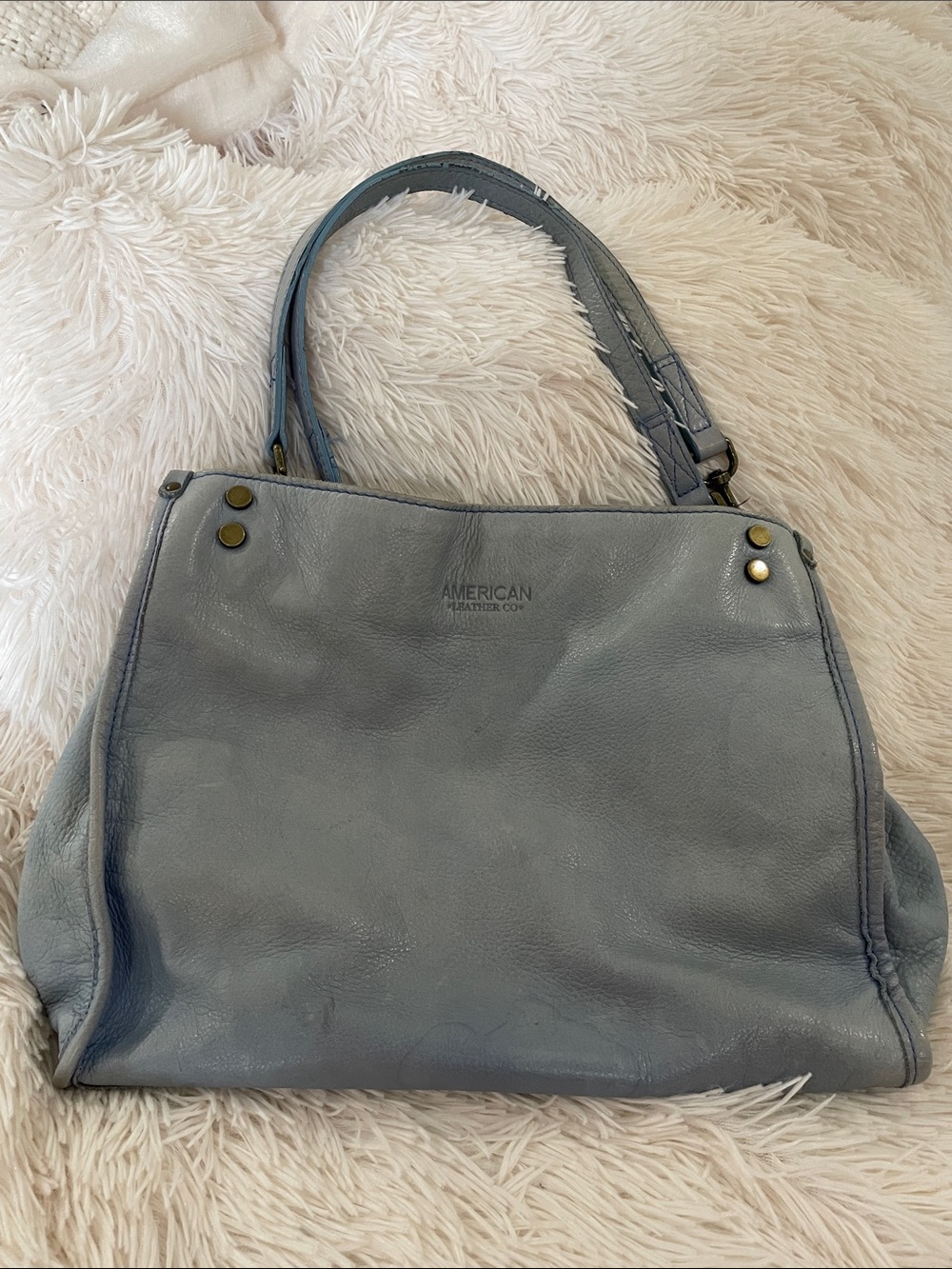 American Leather Co. Light Blue Leather Tote Bag